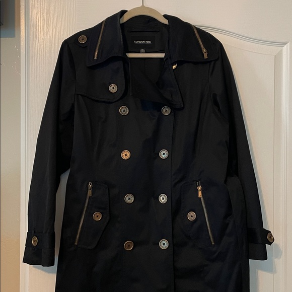 London Fog Black Trench Coat XL - Picture 1 of 15